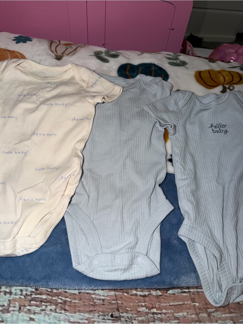 Baby One-Piece Bodysuit Set - Light Blue & Cream